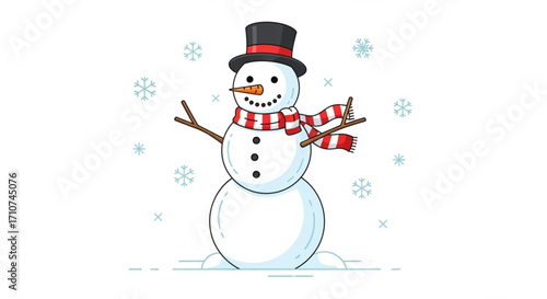 Cute christmas snowman vector illustration winter holiday season snow flakes festive character design artwork