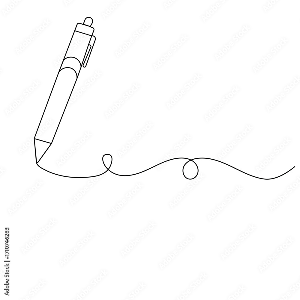 Obraz premium Ball pen single line art, continuous one line drawing of Isolated outline vector icon