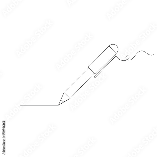 Ball pen single line art, continuous one line drawing of Isolated outline vector icon