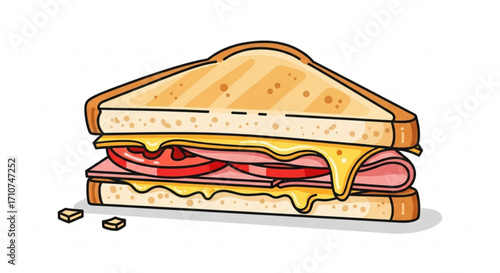 Delicious ham and cheese sandwich vector illustration for food blog and recipe website content creation