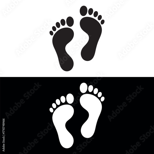 Footprint Silhouette Vector Set | Human Feet Icons Black and White Clipart for Logo, Design, Decoration