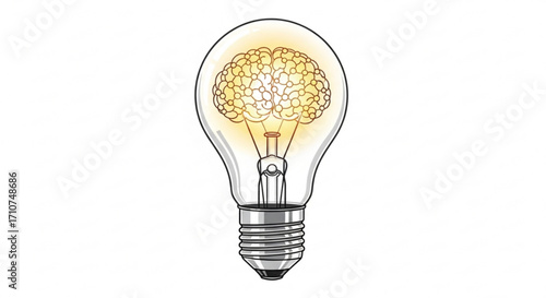 Brain inside lightbulb idea concept for creative thinking innovation and mental power illustration design