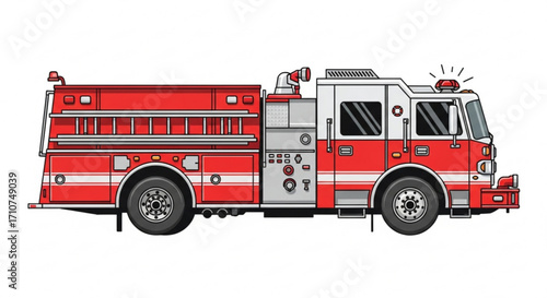 Red fire truck vector illustration for emergency services and fire safety resources and educational material use