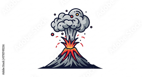 Volcano eruption illustration vector graphic design with smoke and lava for earth science education use