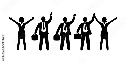 Silhouettes of happy businessperson. Success of business concept.Business People Corporate Connection Celebration Concept
