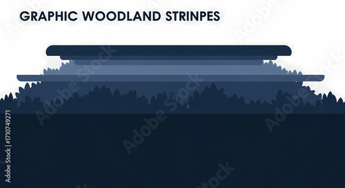 Striking minimalist graphic illustration depicting a serene woodland landscape with abstract horizontal layers, creating a modern and clean design ideal for backgrounds and digital art projects