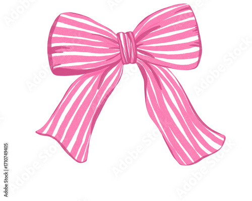 Hand-drawn Striped pink  and White Decorative Bow Watercolor Style
