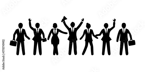 Silhouettes of happy businessperson. Success of business concept.Business People Corporate Connection Celebration Concept
