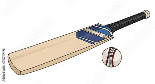 Cricket bat and ball equipment vector illustration for sports equipment and game design with white background