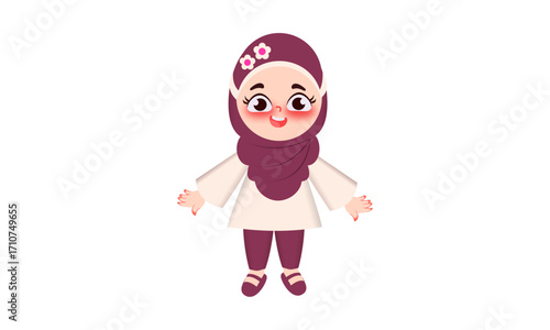 Cute cartoon girl wearing a hijab and glasses.