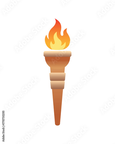 Burning torch with bright flame illustration. Symbol of light, hope, freedom, and victory. Perfect for icons, sports events, olympics, adventure, leadership, and motivational design themes.