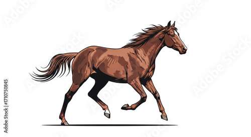 Beautiful brown horse running illustration vector art equine animal design thoroughbred racehorse clip art image