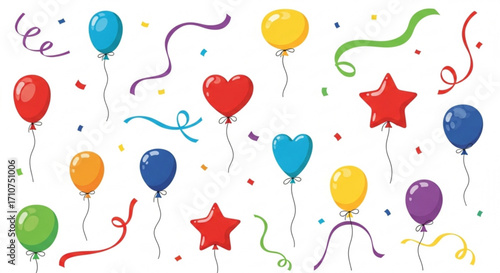 Colorful balloons and confetti vector illustration for party birthday celebration and festive events decor design