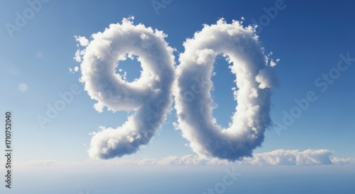 Cloud Number Ninety Floating in Bright Blue Sky Anniversary Concept