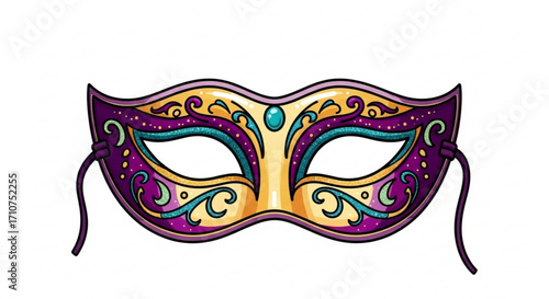 Elegant venetian carnival mask with purple and gold designs for masquerade ball or party decoration