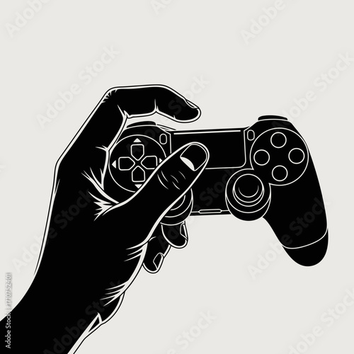 Hand holding video game controller silhouette isolated on white background