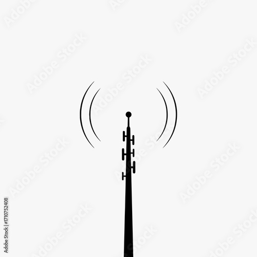 Cell tower transmitting signals silhouette isolated on white background