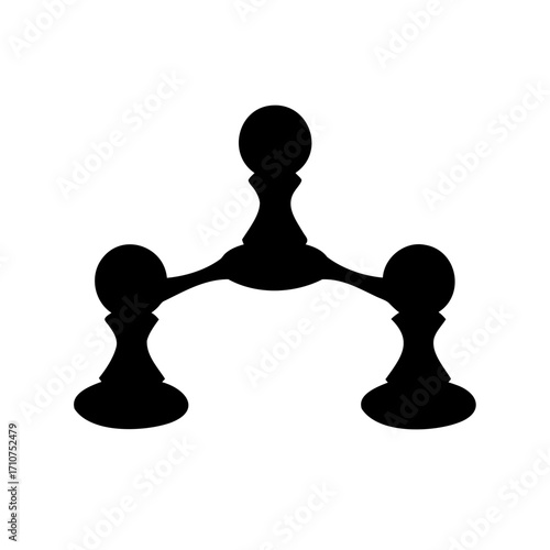 Abstract Composition with Three Stylized Chess Pawns Connected in a Triangular Pattern