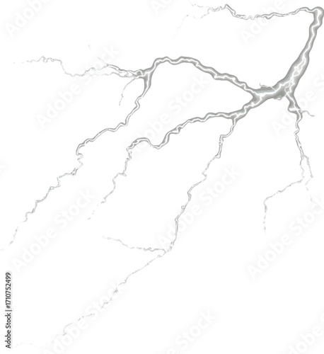 Silver Lightning Bolt Energy Effect on White Background.