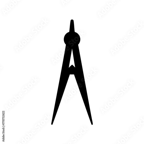 Black Compass Tool Silhouette on White Background for Drafting and Measuring