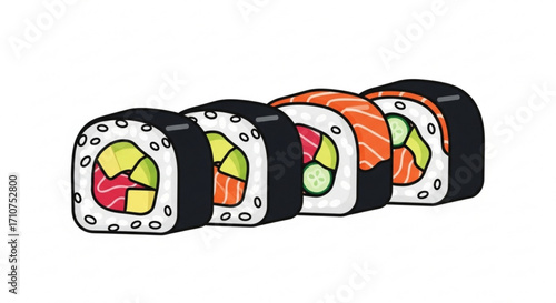 Delicious sushi rolls japanese cuisine healthy food asian restaurant seafood rice nori avocado salmon tuna rolls