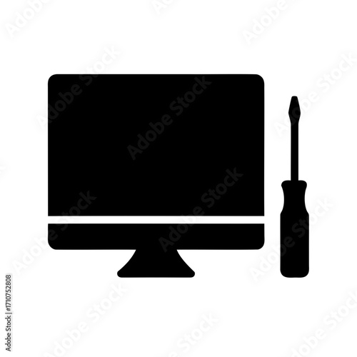 Computer repair symbol with a screwdriver, isolated vector illustration of repair work