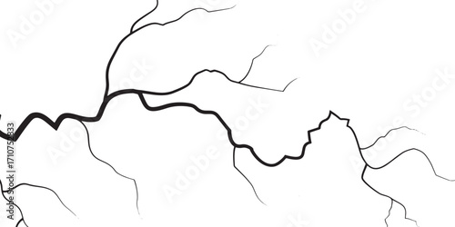 Black Cracked Line Texture on White Background for Abstract Design. Lightning Bolt Texture