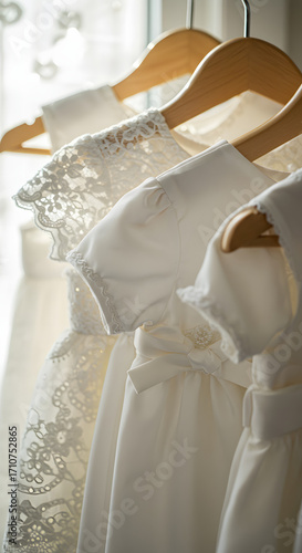 white baby dresses with hangers