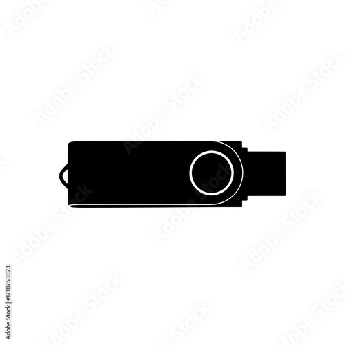 Black silhouette of a usb flash drive isolated on white background