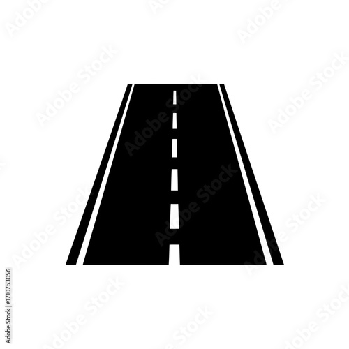 Black silhouette of a road with white dashed lines isolated on white background