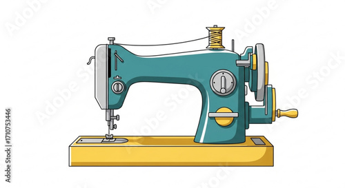 Vintage sewing machine vector illustration for tailor shop and sewing projects, sewing machine clip art design