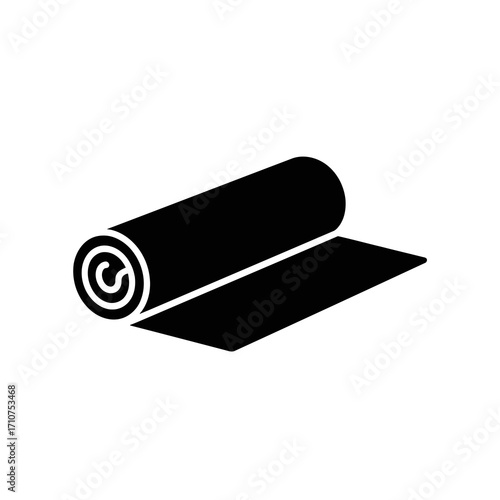 Black silhouette of a rolled up yoga mat isolated on white background