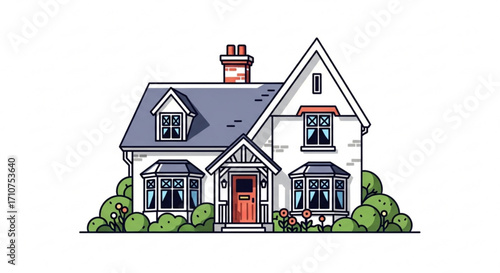 Illustration of a beautiful house with garden for real estate property and home design inspiration ideas