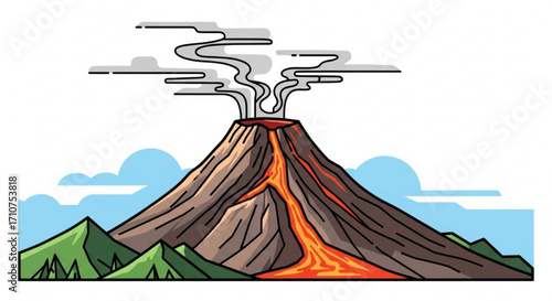 Volcano eruption vector illustration graphic design with lava smoke and mountain landscape scene image
