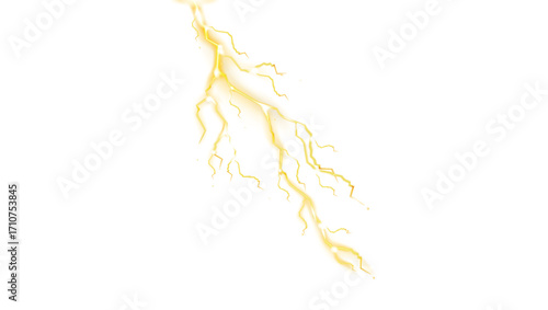 Yellow Lightning Bolt Energy Effect on White Background.