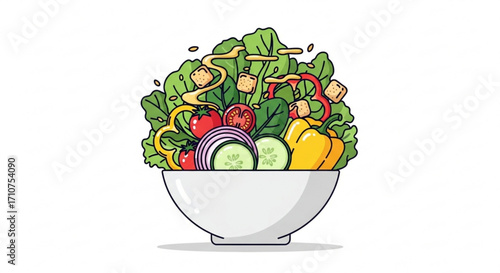 Delicious salad bowl with fresh vegetables and croutons for healthy eating and balanced diet concept art