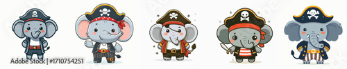 cute elephant vector in pirate costume