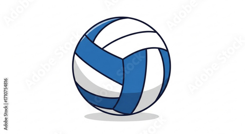 Blue and white volleyball ball illustration for sports equipment and recreational activity design needs here