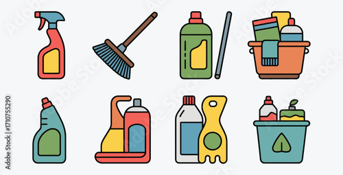Cleaning Supplies Vector Illustration Set with Simple and Modern Style