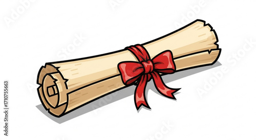 Vintage scroll paper diploma with red ribbon vector illustration for graphic design assets and templates