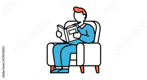 Man reading book in armchair vector illustration for education and leisure time activities and relaxation concept