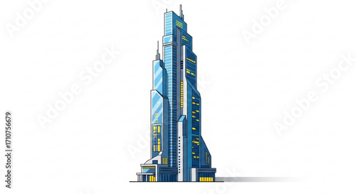 Modern futuristic skyscraper building architecture design for city skyline and urban landscape design