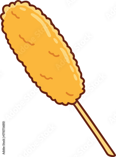 Golden fried corn dog on stick food snack