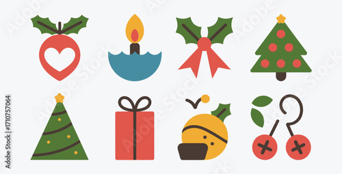 Collection of festive Christmas holiday vector icons for graphic design