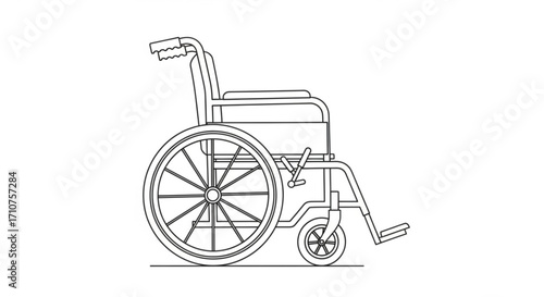 Wheelchair outline vector illustration for medical mobility assistance equipment design resource