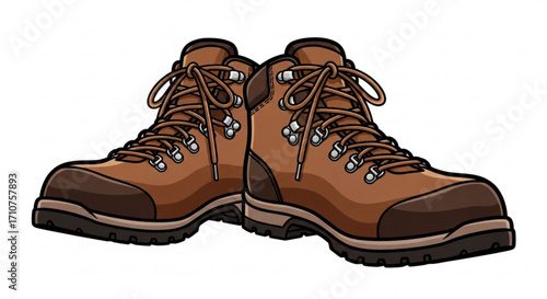 Hiking boots illustration for outdoor adventure gear and footwear equipment for trekking and trails