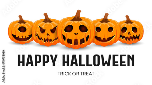 Set pumpkin on white background. The main symbol of the Happy Halloween holiday. Orange pumpkins with smile for your design for the holiday Halloween. Vector illustration.