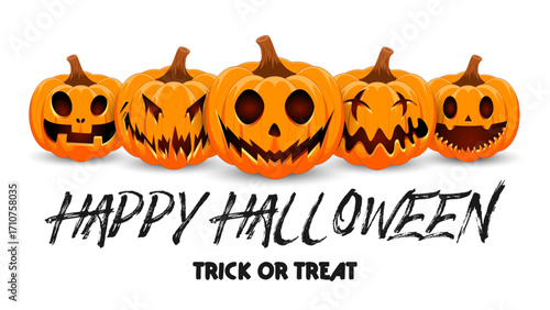 Set pumpkin on white background. The main symbol of the Happy Halloween holiday. Orange pumpkins with smile for your design for the holiday Halloween. Vector illustration.