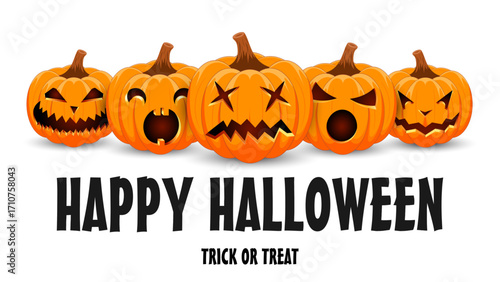 Set pumpkin on white background. The main symbol of the Happy Halloween holiday. Orange pumpkins with smile for your design for the holiday Halloween. Vector illustration.