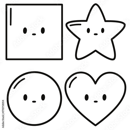 Cute cartoon shapes playful characters in a fun digital art environment